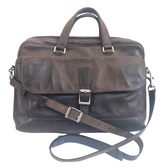 Frye Oliver Two-Handle Briefcase Messenger Bag Brown Leather - Picture 1 of 14